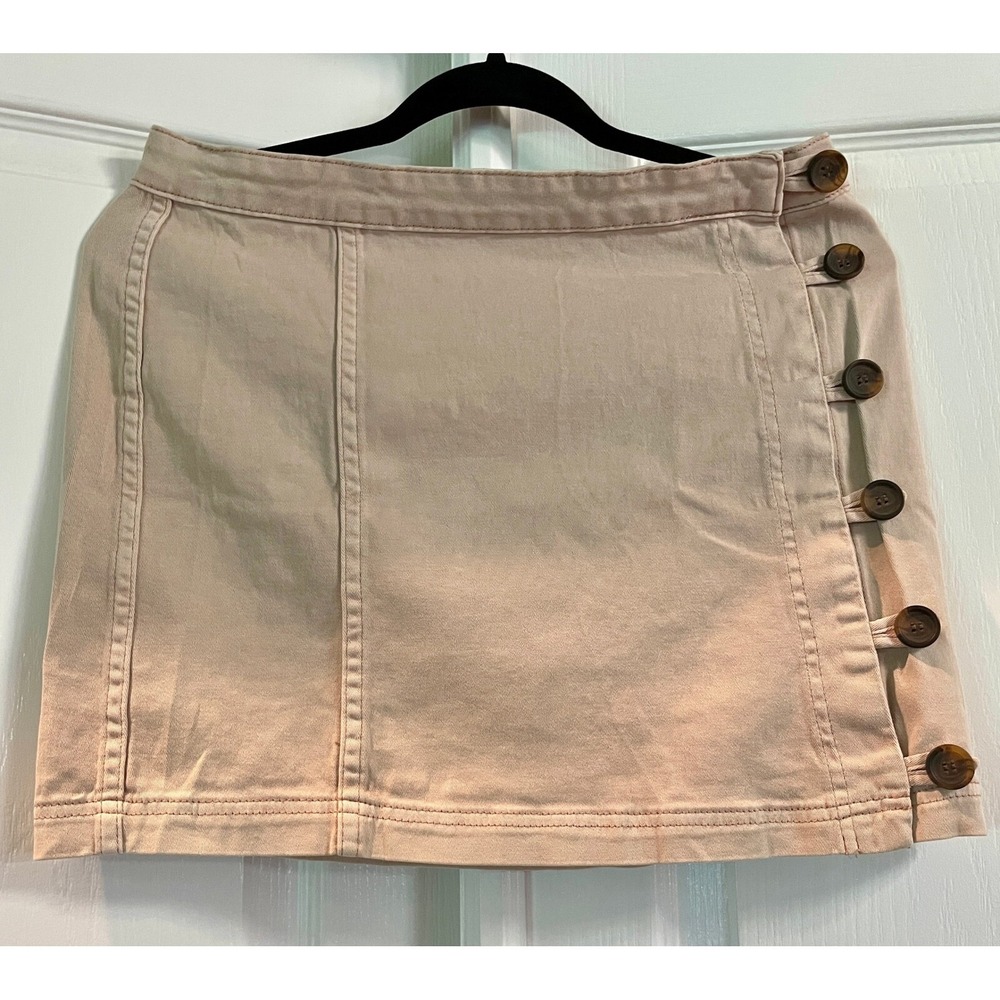 Altar'd State Denim Mini Skirt Womens L Mauve Button Front Stretch Casual Biege